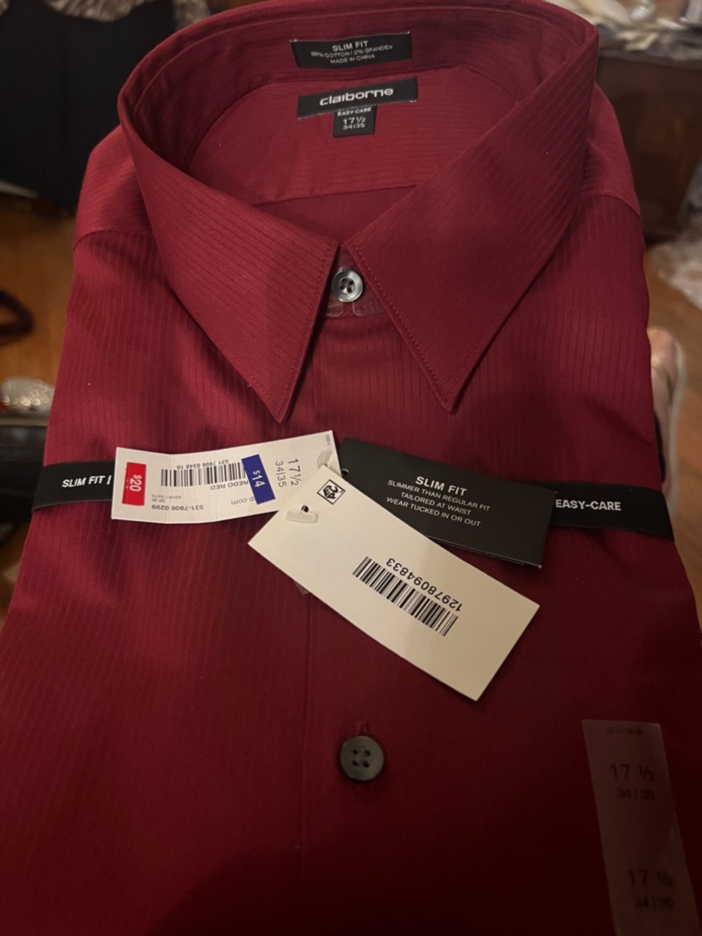 Liz Claiborne Slim Fit Button-Down Shirt in Deep Burgundy
